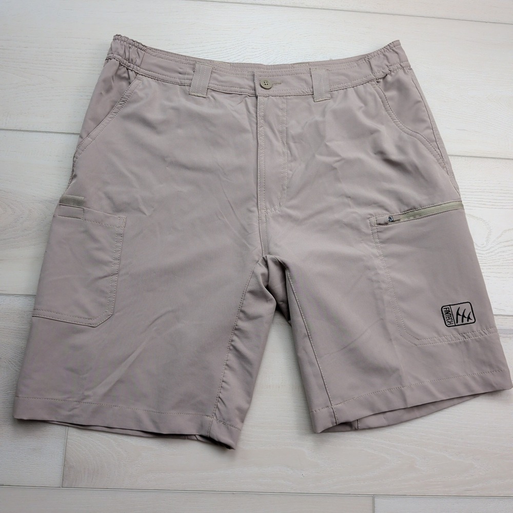 Fintech Submariner Woven Shorts Mens M‎ Tan Cargo Zip Pockets Stretch Fishing